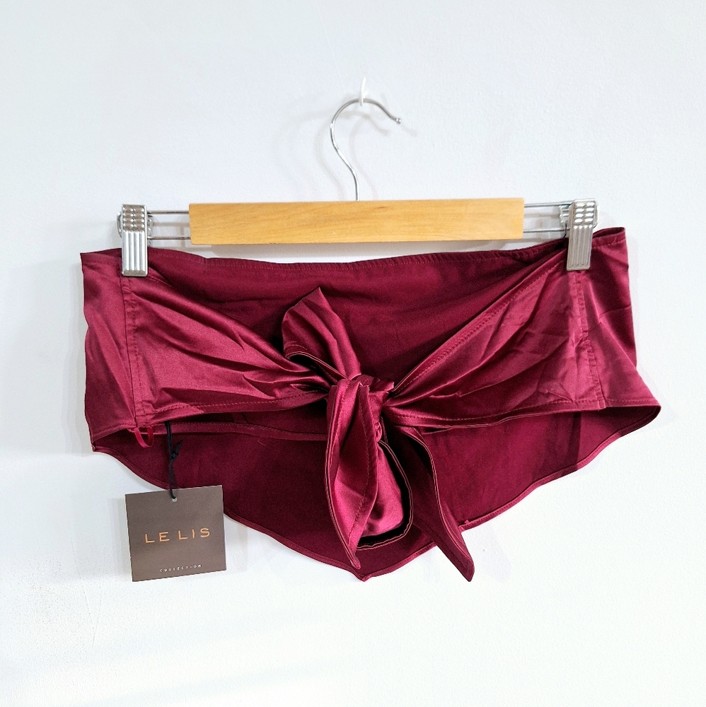 LE LIS Collection Burgundy Satin Strapless Tie-Back Crop Top – Medium NWT - Picture 4 of 6